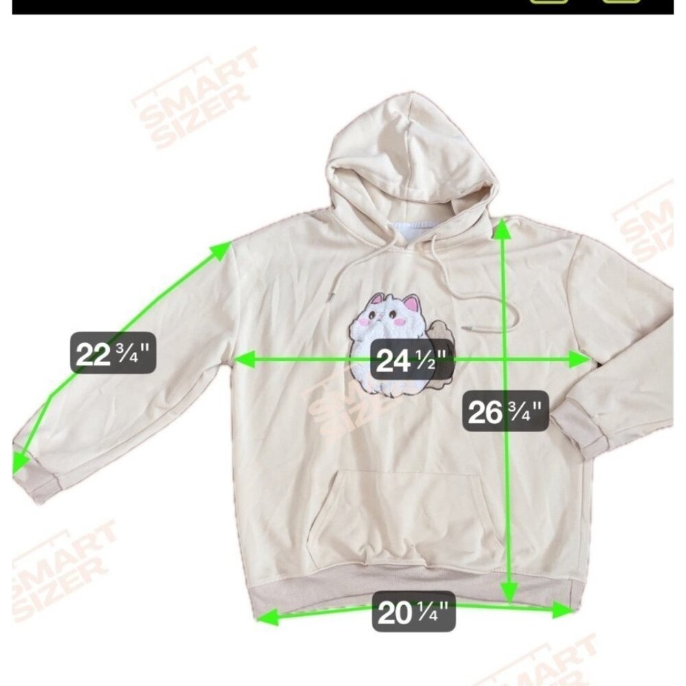 Cute Cream Fluffy Cat Hoodie XXL Kangaroo Pocket - Picture 6 of 6